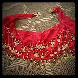 Stunning red wrap with gold tone coins
